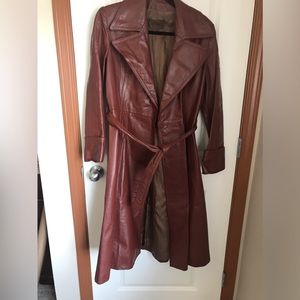 Long leather women’s coat.